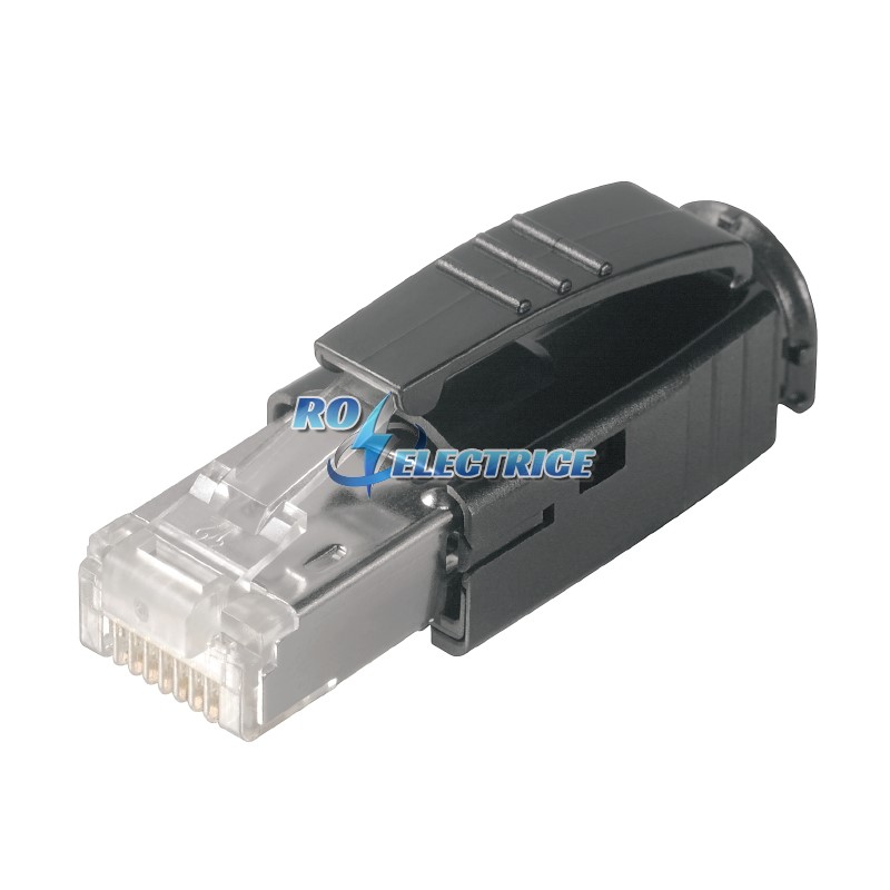 IE-PS-RJ45-TH-BK; RJ45 crimp plug, Plug with bending protection sleeve in black, Cat.6A / Class EA (ISO/IEC 11801 2010)