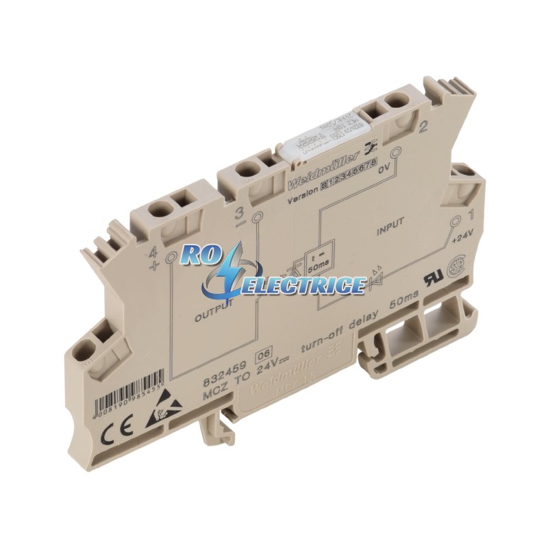 MCZ TO 24VDC/50MS; MCZ SERIES, Relays, No. of contacts: 1, NO contact, Rated control voltage: 24 V DC +/-10 %, Continuous current: 0.1 A, Tension